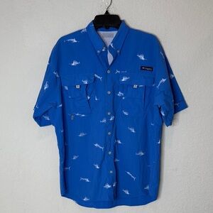 Columbia Men's Ocean Blue Shark Pattern Shirt size XL